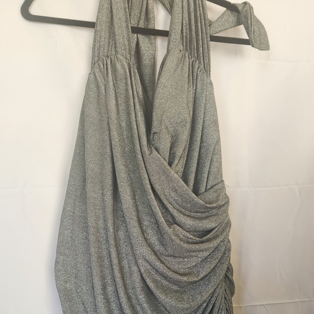 Pinup Couture Gray Asymmetrical Ruched Halter Dress